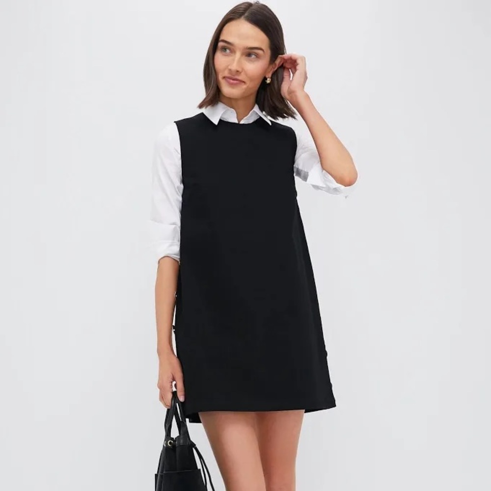 Hyacinth House Black Twill Button Bitsy Dress Medium